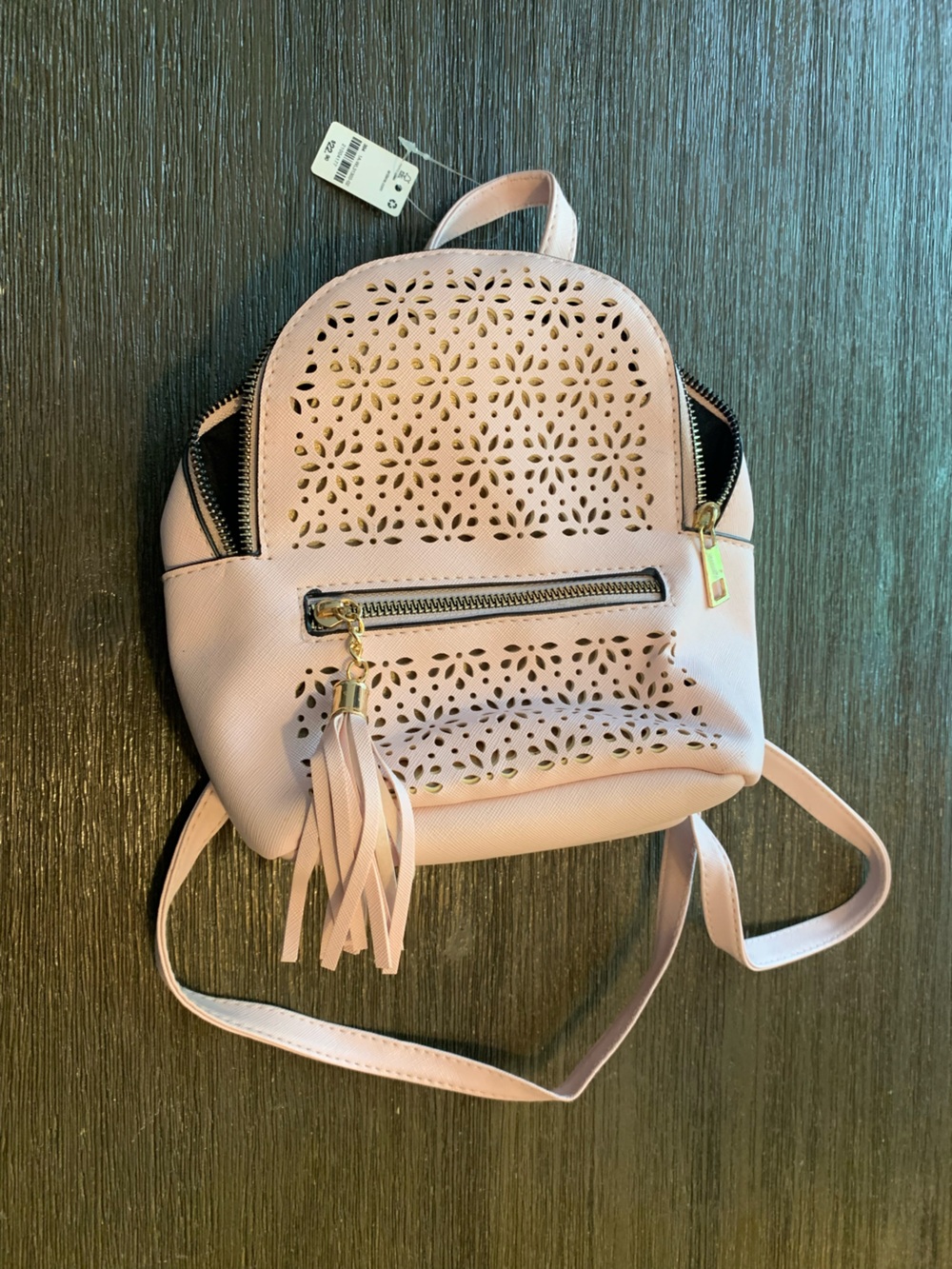 Ardene Blush Pink Laser-Cut Mini Backpack with Tassel Charm